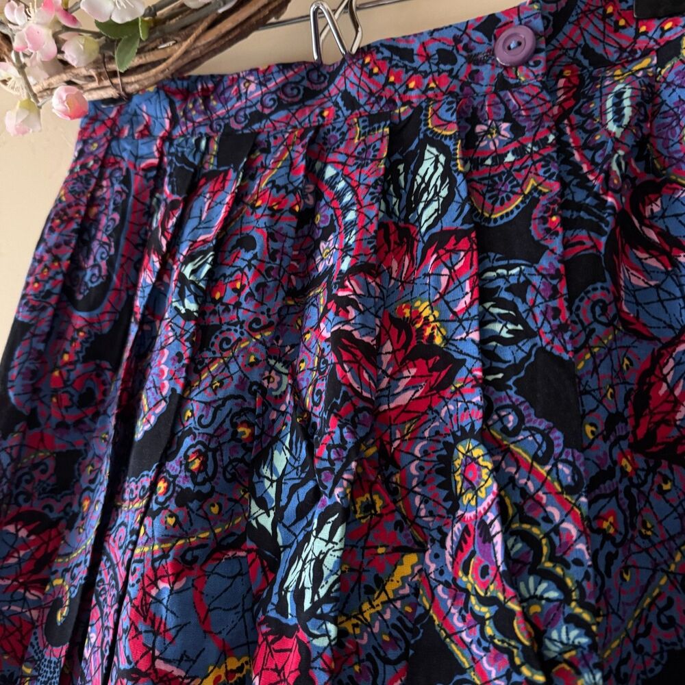 Greenwich Square Pleated Maxi Skirt Floral Elastic Waist Sz 11 / 12